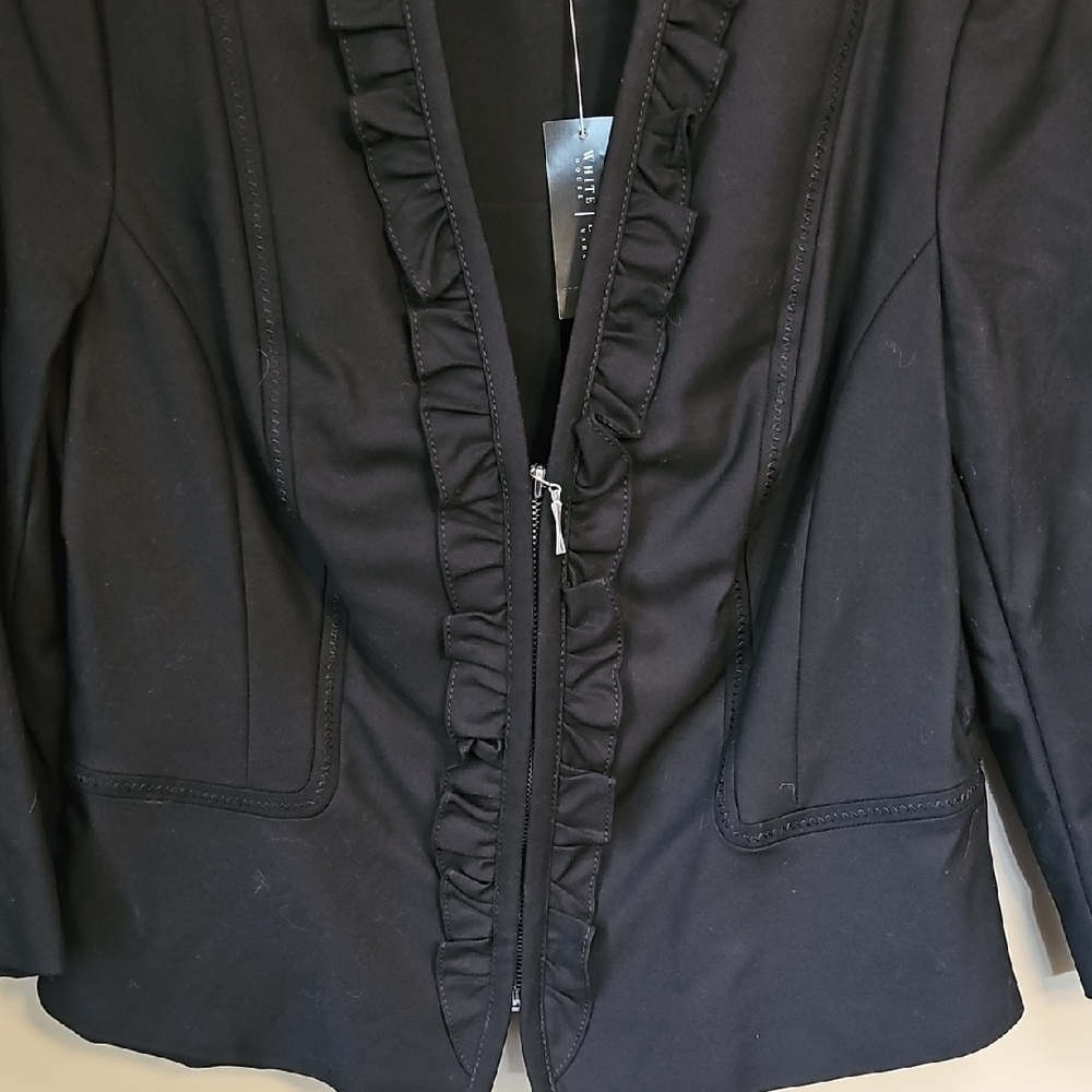 White House Black Market Black Ruffle-Trim Zip Blazer - Picture 6 of 6